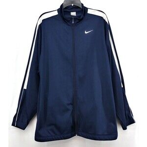 Nike Jacket Mens Large Blue White Swoosh Full Zip Long Sleeve Front Pockets